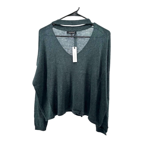 Olivaceous NWT Women’s L Large Teal Wool Blend Sweater V Neck Cut Out Neck - Picture 1 of 13